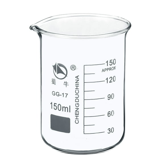 Uxcell vaso de precipitados de vidrio de baja forma de 150 ml, 3.3 tazas de medición graduadas de laboratorio