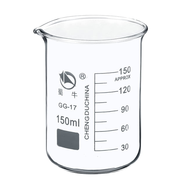 Uxcell vaso de precipitados de vidrio de baja forma de 150 ml, 3.3 tazas de medición graduadas de laboratorio