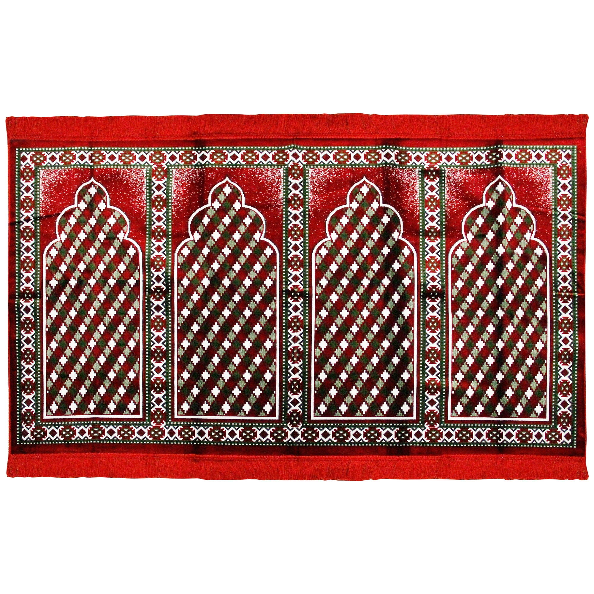 Four Person Red White and Green Family Sized Islamic Muslim Prayer Rug