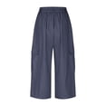 thumbnail image 3 of Fesfesfes Women's Trendy Britches Summer Solid Color High-Waisted Wide-Leg Pants Casual Loose Mid-Calf Length Trousers with Pockets(Navy#1,XL), 3 of 5