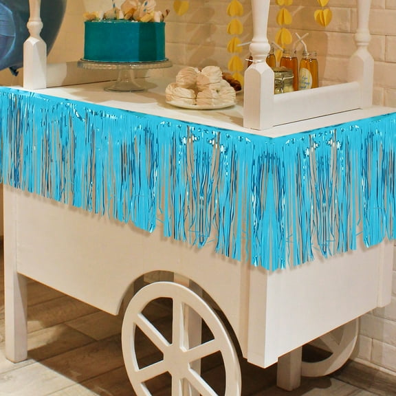 ibasenice 4 Pcs Blue Plastic Fringe Table Skirt Banner Decorative Curtain for Birthday Party