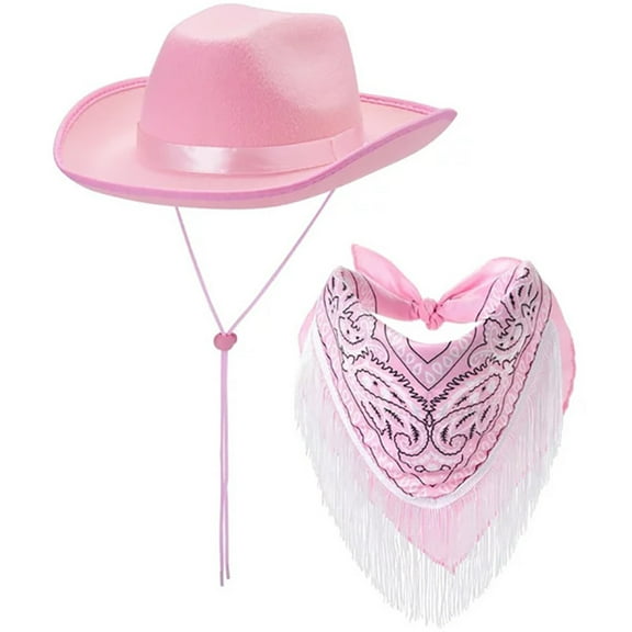 UNTERING Cowboy Hat Roleplay Hat for Female WesternStyle Hat Headscarf Bachelorettes Party Costume Travel Cowgirl Hat Bandanas 2PCS