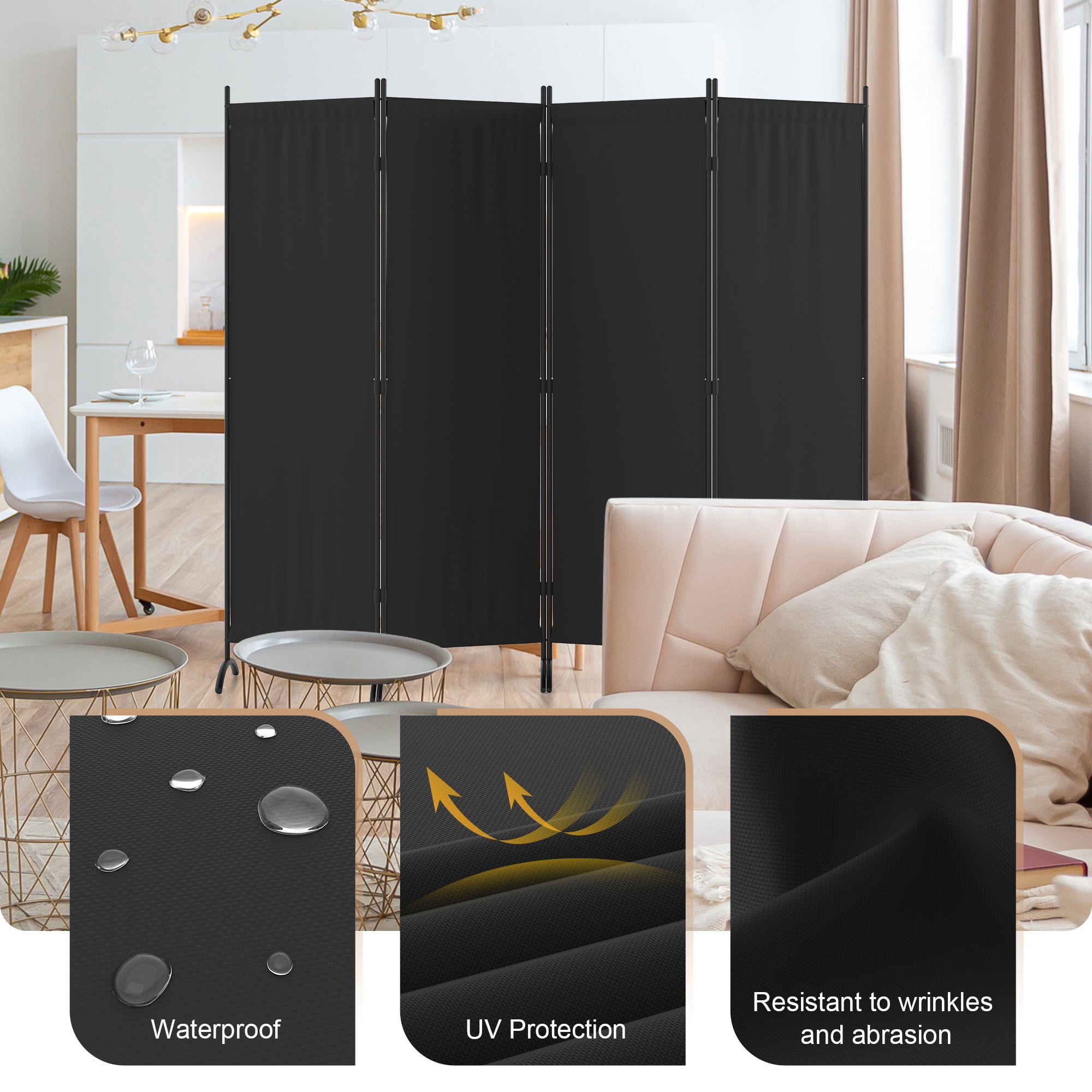Room Divider 7FT Portable Room Dividers And Folding Privacy Screens, 89'' W Fabric Divider For Room Separation, 4 Panel Partition Room Dividers Freestanding Wall Divider Screen For Dorm Studio Office