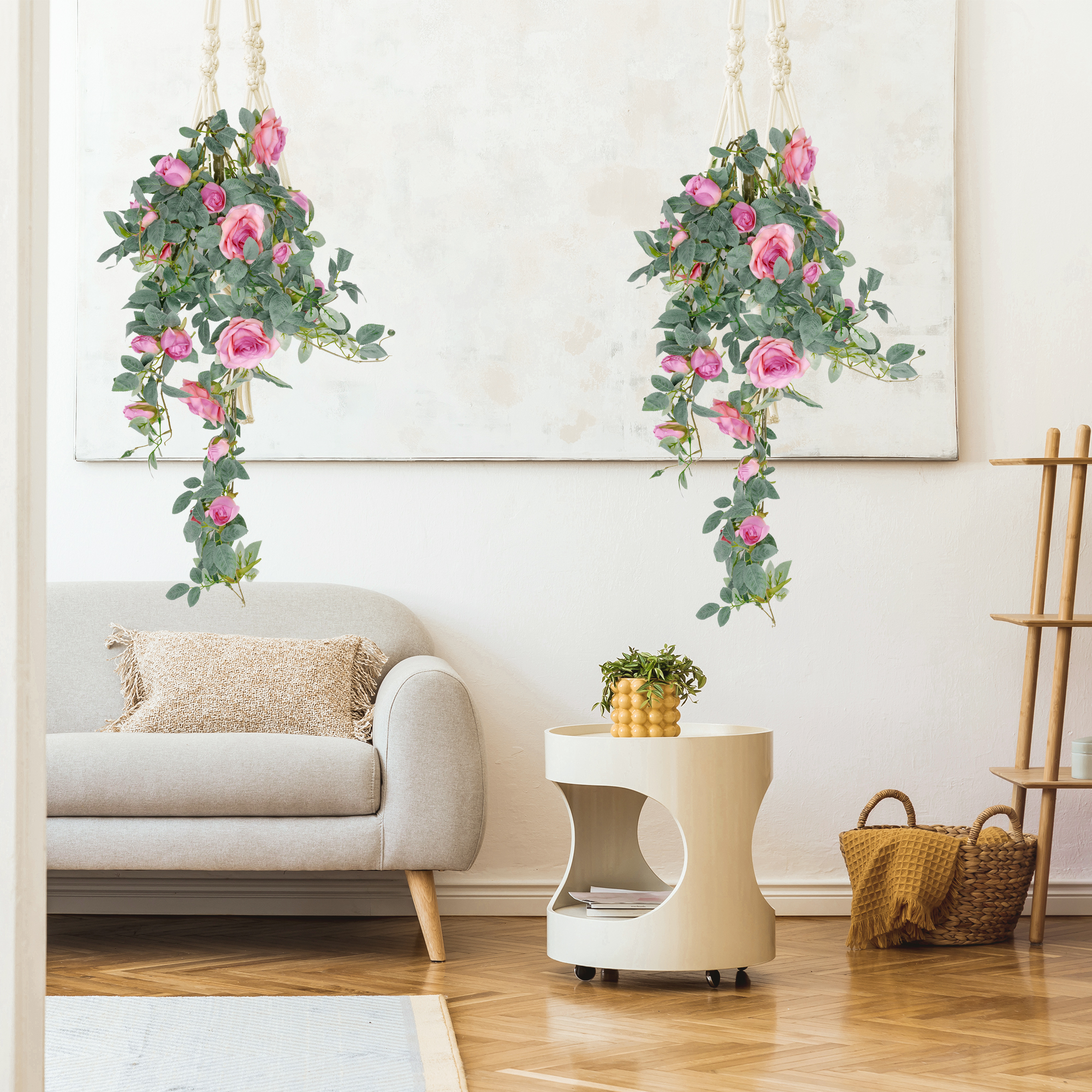 Unique Bargains Artificial Hanging Flower Fake Hanging Rose Plants Plastic Flower Pink