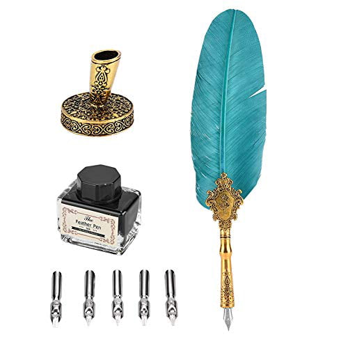 Feather Pen Gift Set Retro Peacock Quill Dip Pen Writing Set With Ink For Use 