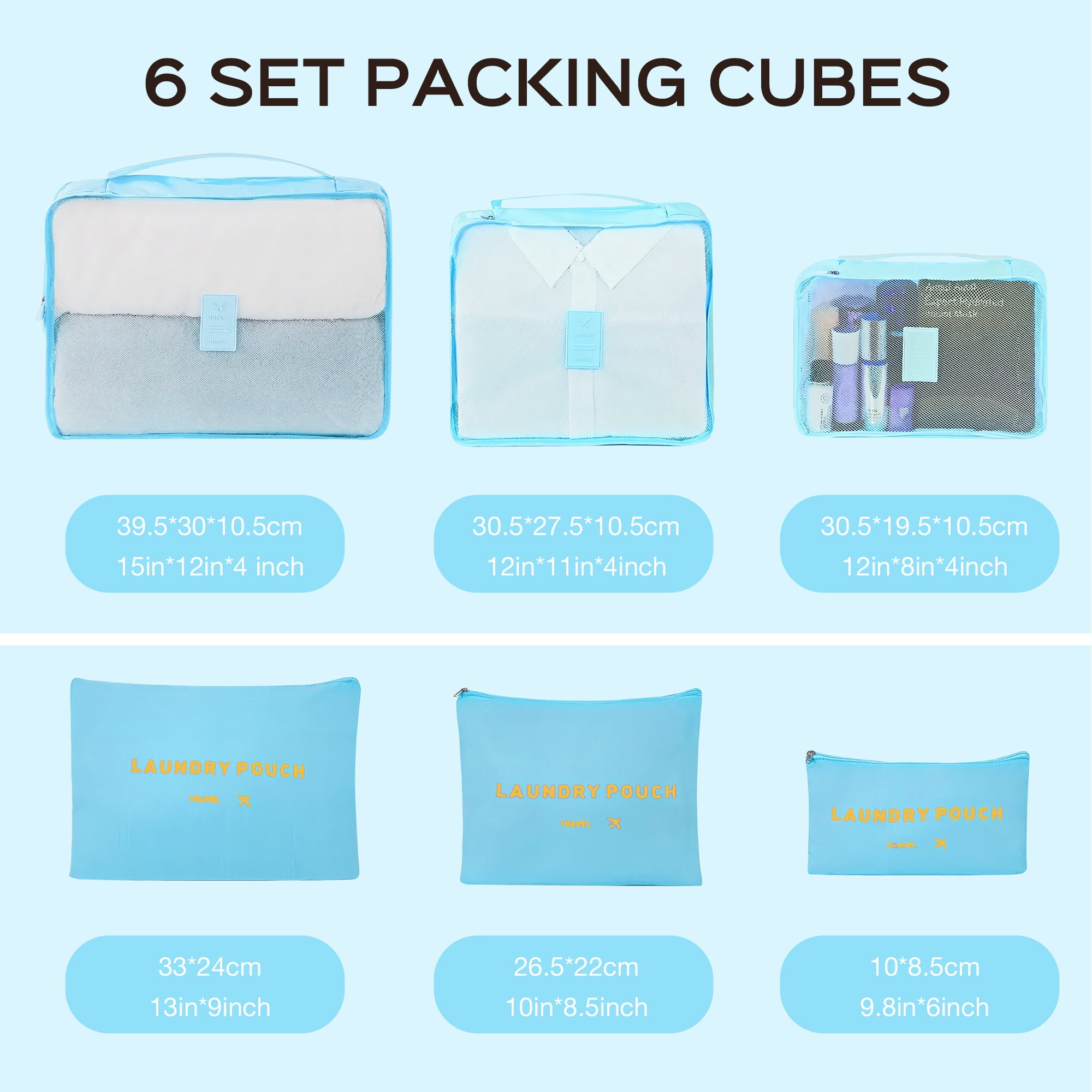 9 Piece Luggage Sets, Hard 20 24 28 inch Luggage with 6 Pieces Organize Bags Travel Suitcases Sets with Wheels,Blue
