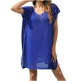 thumbnail image 2 of Économies d'Été EGNMCR Paréo de Maillot de Bain pour Femmes Mode pour Femmes Col Rond Manches Courtes Ample Ajouré Blouse de Plage pour Maillot de Bain, 2 of 9