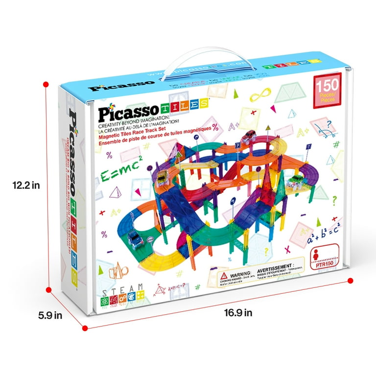 Picasso Tiles 150 PC Magnetic Race Track Set, Building Blocks