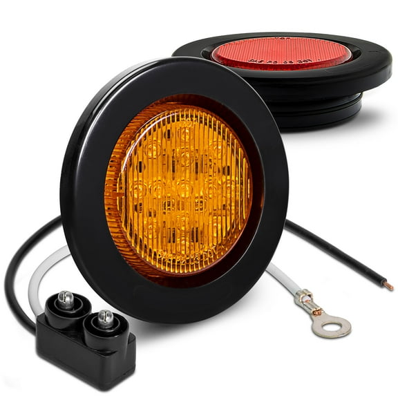 2 PC 2.5" Round LED Clearance Light Side Marker- Two in One Reflector and Clearance Light [Polycarbonate Reflector] [13 LEDs] [Rubber Grommet] [IP 67] for Trailers - 1 Red and 1 Amber