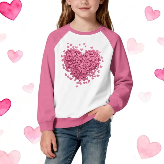 Girls Valentine Sweatshirt Watermelon Red Heart Print Crewneck | Kids Valentine's Day Long Sleeve Top | Soft Holiday Outfit Gift,Size 14-15 T