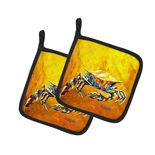 Crab Called the Bigger Jigger Pair of Pot Holders 7.5 in x 7.5 in