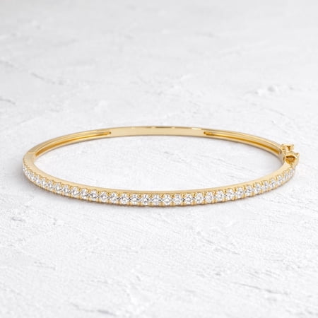 Classic Pavé Eternity Bangle for Women, Sparkling Cubic Zirconia Tennis Bracelet Style, 925 Sterling Silver with 14K Gold Finish