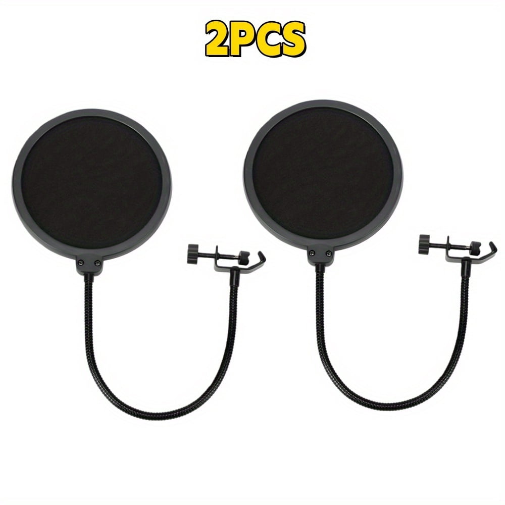 2pcs Black Double-Layer Mesh Microphone Pop Filter - Ideal for Voice Recording And Live Streaming, Includes 360° Adjustable Gooseneck Clamp Stabilizer Arm, Compatible with Microphones