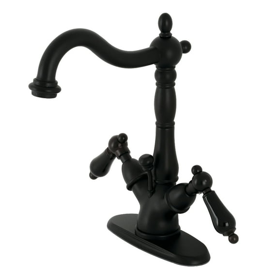 Kingston Brass KS1430PKL Duchess Double-Handle 4" Centerset Bathroom Faucet with Brass Pop-Up, Matte Black