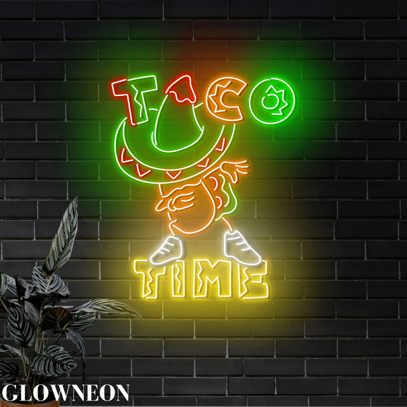 Glowneon Taco Time Neon Sign, Mexican Tacos Restaurant Neon Wall Art