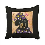 WinHome Cute Girly Dachshund Dog Wizard Star Watercolor Art Halloween Polyester 18 x 18 Inch Square Throw Pillow Covers With Hidden Zipper Home Sofa Cushion Decorative Pillowcases