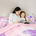 thumbnail image 5 of Homewish Kawaii Cartoon Butterfly Queen Comforter Set, Pink Plum Watercolor Bedding Sets, Flower Leaf Plant Reversible Bedding Comforter Set, Microfiber Bedroom Decor, 3pcs, 5 of 8