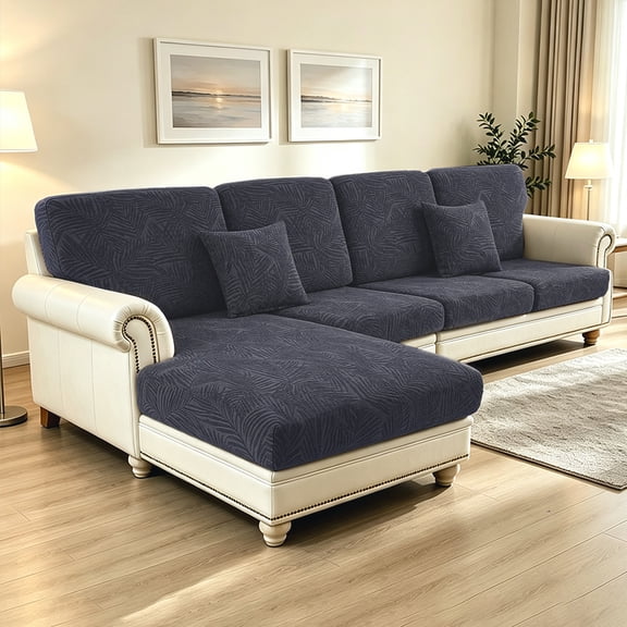 Y YUNHSOM 8-Piece Stretch L Shape Chaise Sofa Cover, Jacquard Separate Cushion Slipcover, Left & Right Reversible Sectional Couch Protector