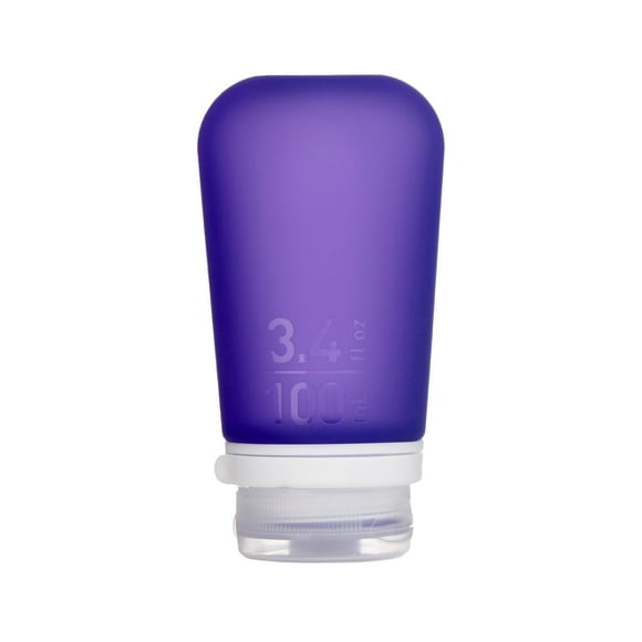 Botella de viaje humangear GoToob+ grande de silicona de 100 ml, color morado