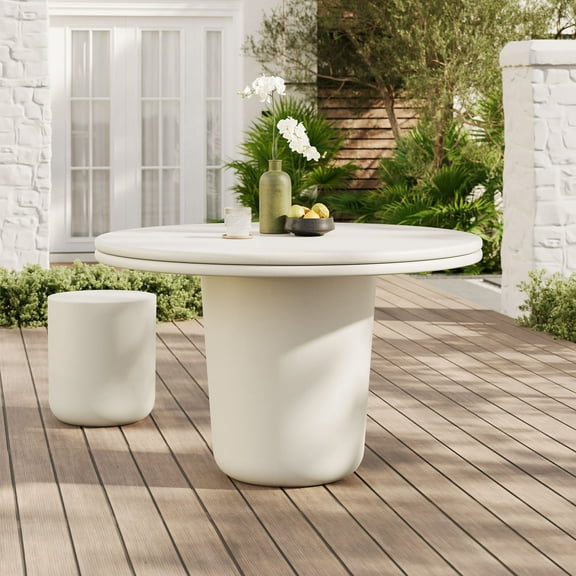 Modway Brion 48" Indoor - Outdoor Patio Concrete Round Dining Table in White