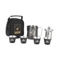 thumbnail image 2 of Juego de té de viaje de acero inoxidable, juego de tazas de té, equipo de decoración portátil, tetera, tazas de té para picnic, Negro con empuñadura, 2 of 9