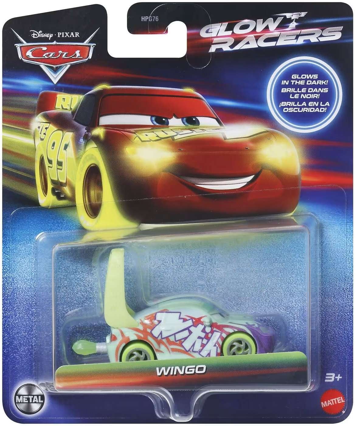 Mattel Disney Pixar Cars, Glow Racers Lightning McQueen Diecast