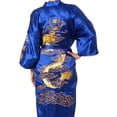 thumbnail image 4 of Men Satin Chinese Dragon Kimono Silk Bathrobe Pajamas Sleepwear Gown Bath Robe, 4 of 11