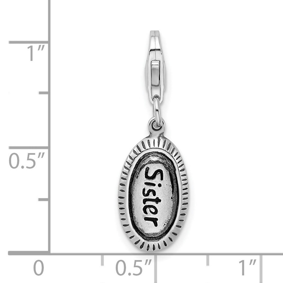 925 Sterling Silver Polished Oxidized Fancy Lobster Closure Antiqued Sister With Lobster Clasp Charm 26x9mm Pendant Neck
