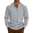 thumbnail image 2 of Mens Long Sleeve Henley Shirts Muscle Fit Ribbed Knit T-Shirt Lightweight Thermal Undershirts Workout Athletic Tee Shirt Light Gray XL, 2 of 9
