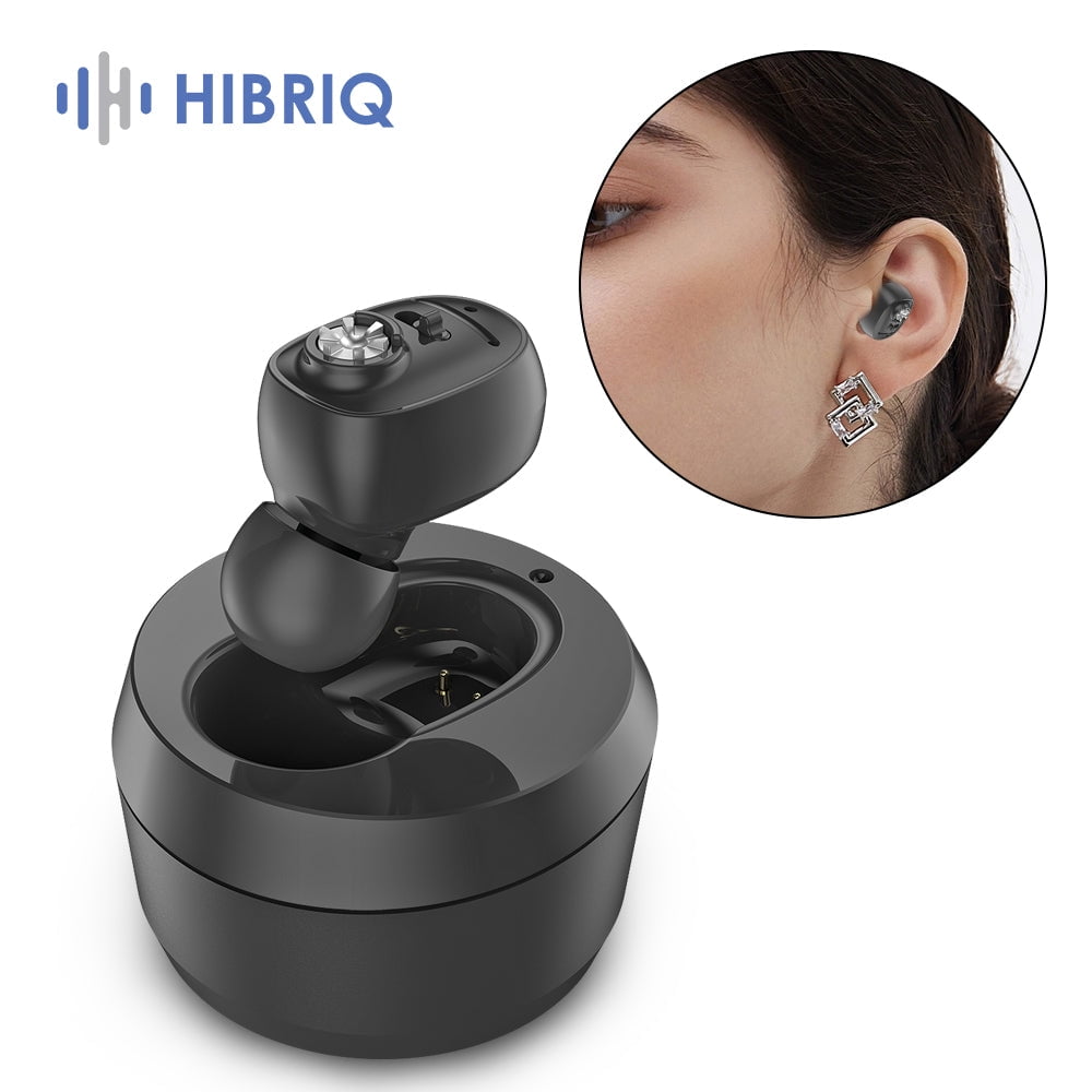 HIBRIQ Rechargeable Invisible Hearing Aids with Charging Base & Noise Cancelling for Seniors HH-1607