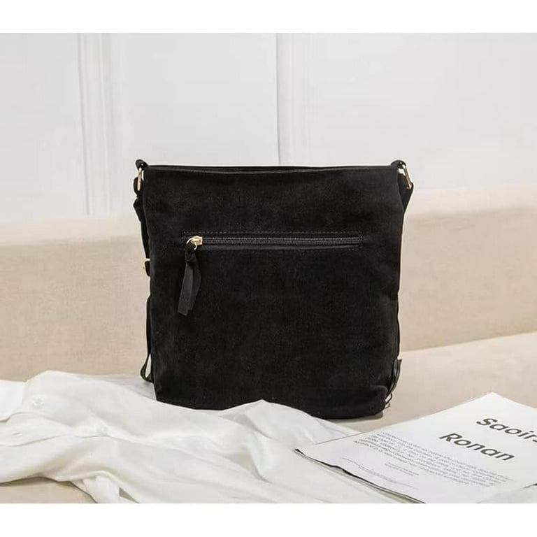 Small Hobo Fringe Crossbody Bag For Women - Faux Suede Boho Tassel Shoulder Bag