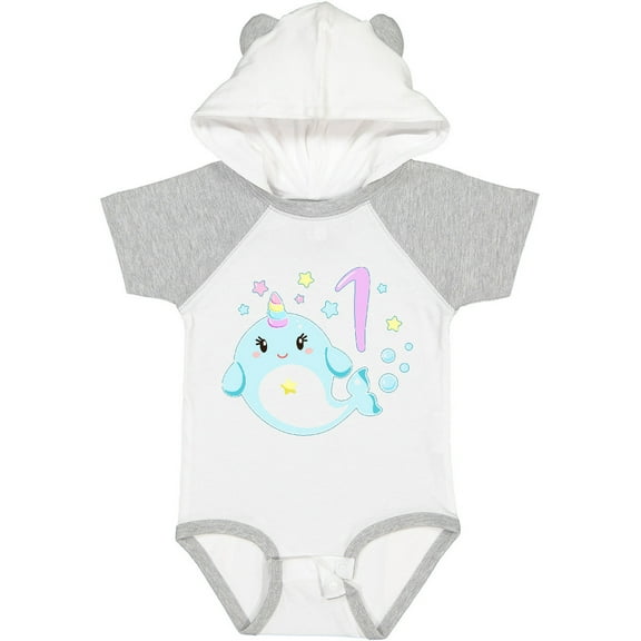 Inktastic Happy 1st Birthday with Cute Narwhal Stars and Bubbles Boys or Girls Baby Bodysuit