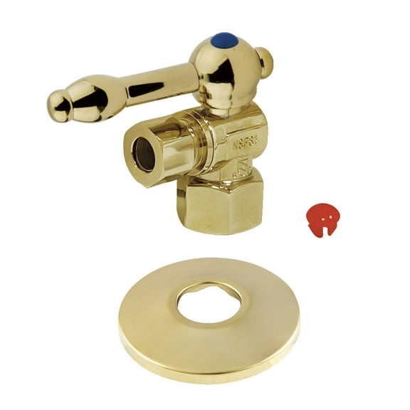 Kingston Brass CC43102KLK 1/2" FIP x 3/8" OD Comp Quarter-Turn Angle Stop Valve with Flange, Polished Brass