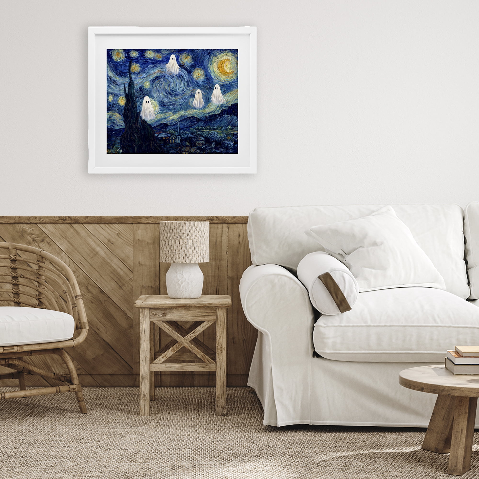 Classic Night Ghosties White Framed Print Under Glass, design by Arlington Prints