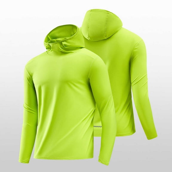 Men's Athletic Hooded Shirts Long Sleeve Soft Workout Lightweight Solid Color Hoodie Casual Hiking T Shirt Pullover Tops (L, Green)