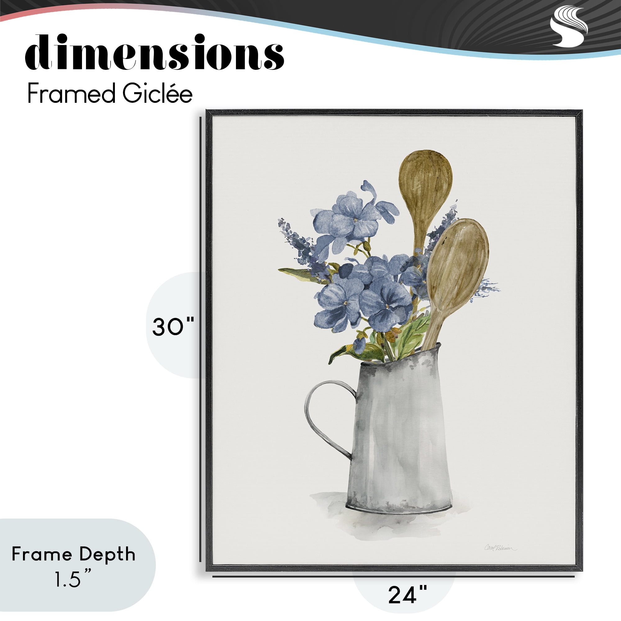 Stupell Industries Kitchen Spoons & Blue Blooms Black Framed Giclee Art, design by Carol Robinson