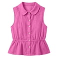 thumbnail image 5 of Lcziwo Women's Cotton Linen Tank Tops Sleeveless Button Down Peplum Shirts Peter Pan Collar Flared Hem Cute Blouses Hot Pink,S, 5 of 9