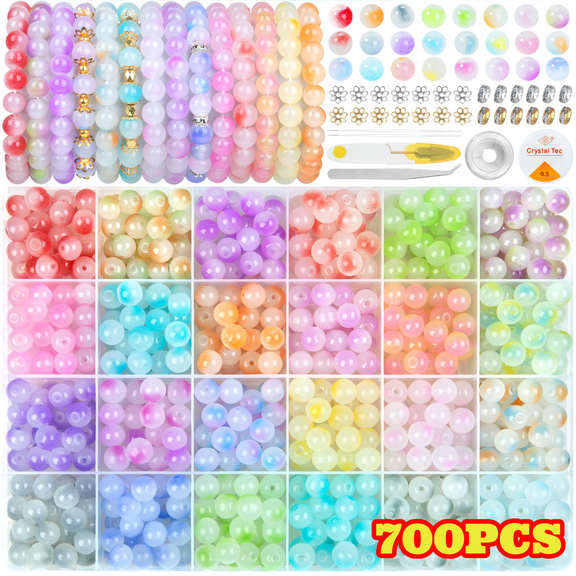 Yangjinfang 24 Colors Glass Beads for Jewelry Making Supplies, 700pcs Glass Crystal Beads, Bracelet Making Kit for DIY Crafts Earrings Necklaces