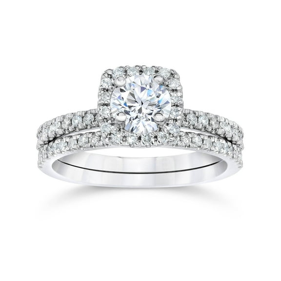 Pompeii 1 ct Diamond Cushion Halo Engagement Wedding Ring Set 14k White Gold (H/I,I1-I2)