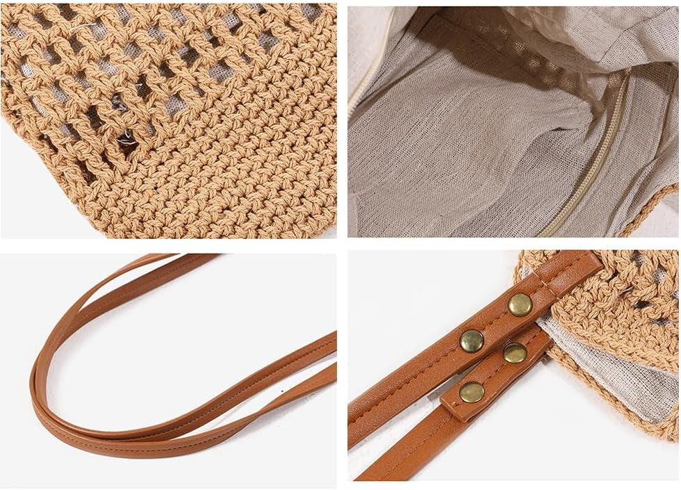 CoCoMangos Crochet Bags for Women Summer Beach Mesh Tote Bag Aesthetic Shoulder Bag Grunge Hippie Knitted Boho Bag