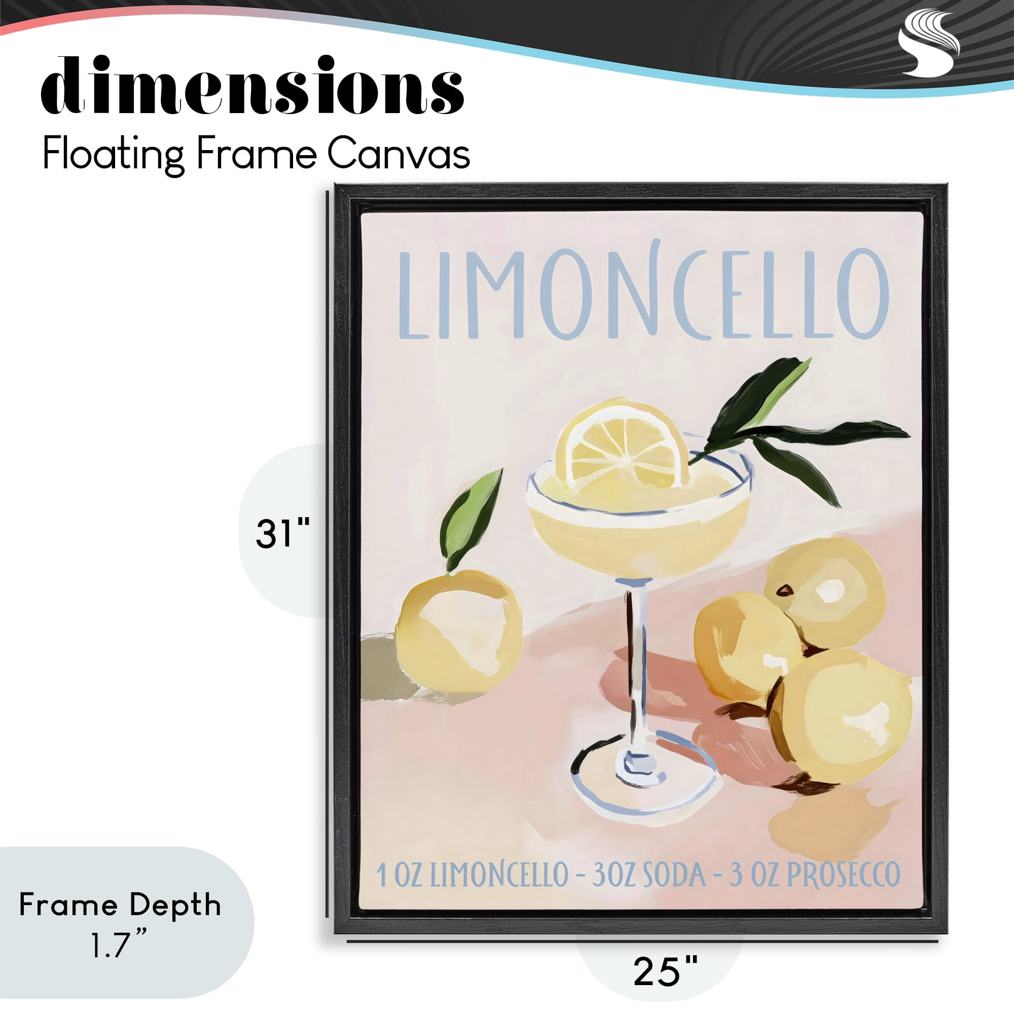 Stupell Industries Limoncello Summer Cocktail Black Framed Floater Canvas Wall Art, design by Sisi and Seb