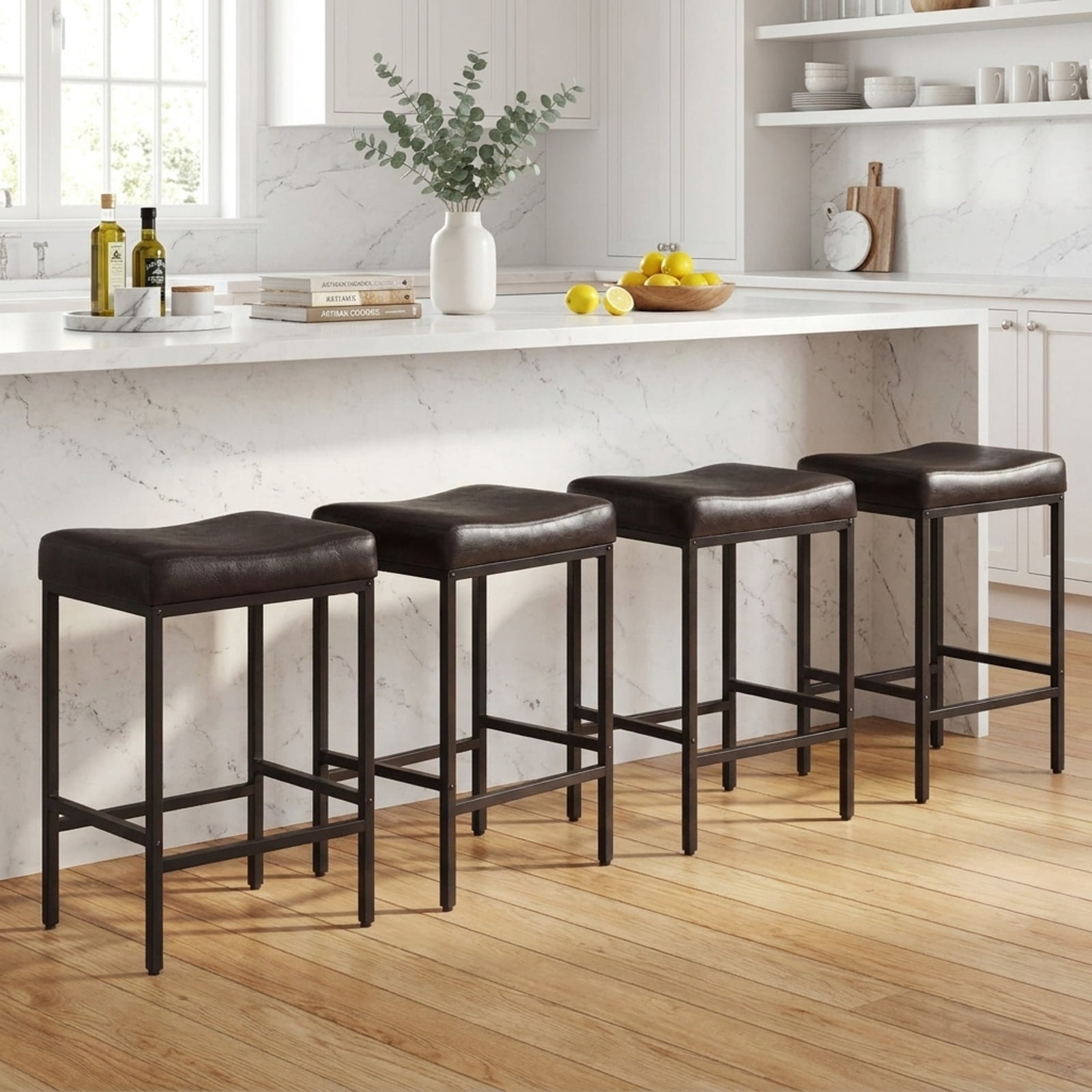 Furnibear Set of 2 25 Inch Counter Height Bar Chairs for Kitchen Island for Kitchen Island Counter Bar Pub Dining Home, Brown