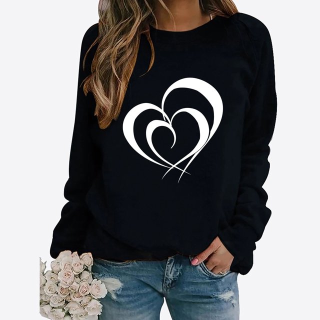 BVOFAR Chandails à Manches Longues de la Saint-Valentin pour Femmes Décontractés Mignons T-Shirts Graphiques Cœur d'Amour Tendance Col Rond Hauts 2025