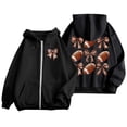 thumbnail image 1 of Women's Fashion Rugby Print Zippered Long Sleeve Hoodie with Pocket Drawstring Casual Athletic Sweatshirt, 1 of 6