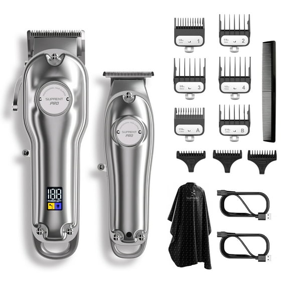 Professional Hair Clipper for Men, Barber Hair Clipper Set, Heavy Duty Motor with Titanium Plated Blade, Mens Cordless Hair Clippers Set for Barbers （Silver）