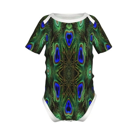 

Adobk Peacock Feathers Print Baby Climbing Clothes Jumpsuit Rompers Classic Rompers Child Short sleeve Bodysuits-3 Months