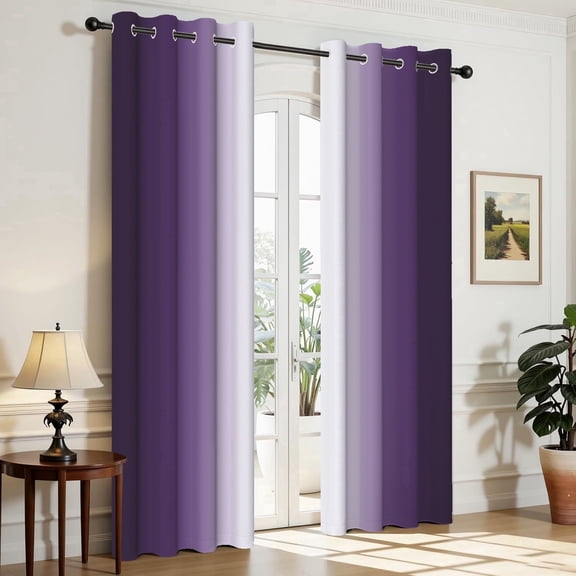 Aofoto Purple and Greyish White Grommet Ombre Curtains, Thermal Insulated Window Drapes for Living Room/Bedroom(2 Panels, 52W x 84L Inch)