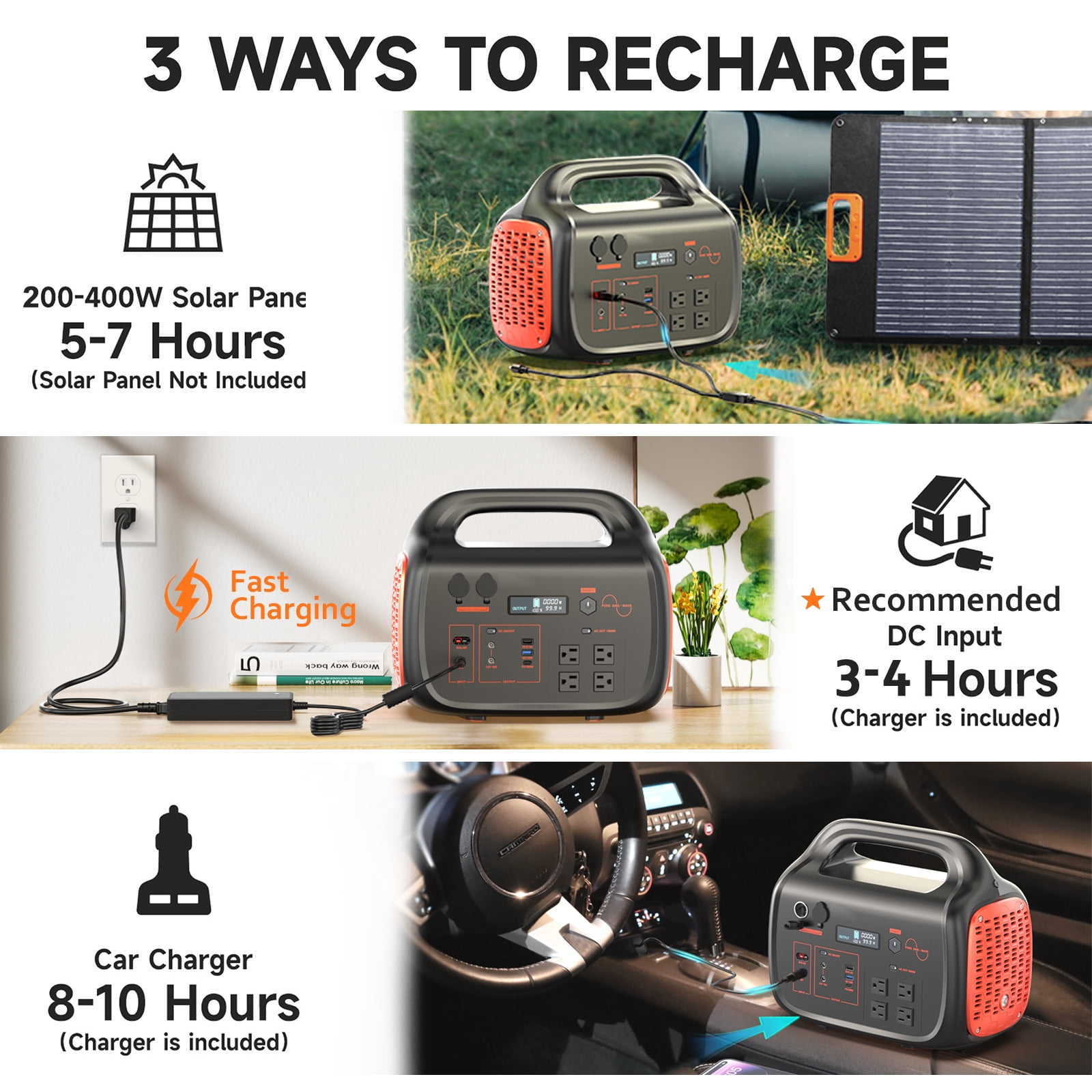 Portable Power Station 1000W - 1024Wh Solar Powered Generator 110V Pure Sine Wave with AC Outlet, Solar Power Bank for Home, Camping, Outdoor Use