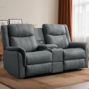 Korser 2-Seater Loveseat Recliner, Reclining Sofa with USB Ports, Cup Holders for Home Theater,Grey