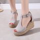 thumbnail image 1 of Sandalias de tacón de cuerda de cáñamo de verano con correa de tobillo para mujer a la moda Wmkox8yii  shjk942, 1 of 8